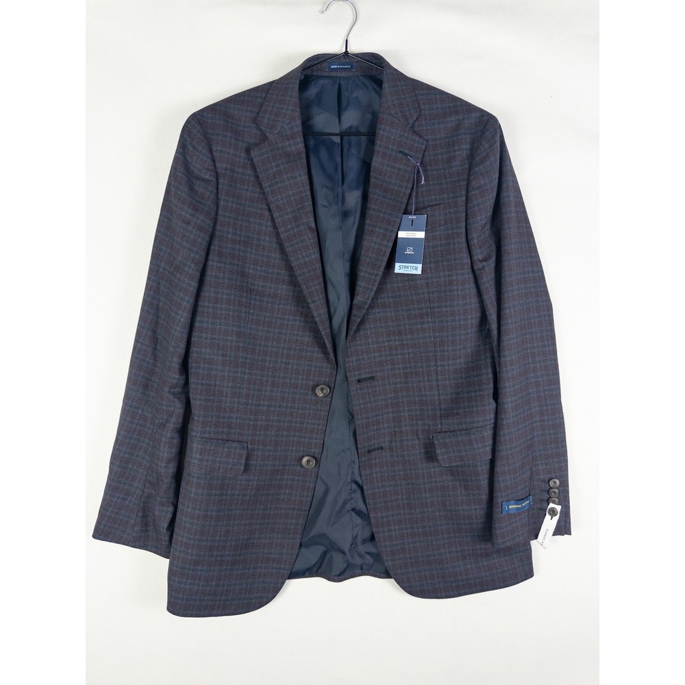 NWT Stafford Stretch Comfort Classic Fit Blazer Mens 38R Navy Burgundy Plaid Bus